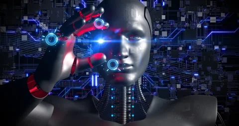 Smart High Tech AI Robot Analyzing Computer Chip. Transferring Data. Stock Footage 260725968