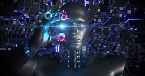 Smart High Tech Robot Analyzing Computer Data. Computer Chips On Background. Stock Footage 260789698
