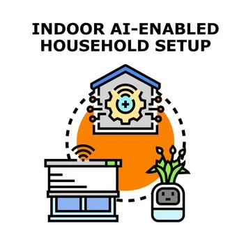 Smart home ai enabled household setup with connected devices Stock Illustration