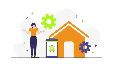 A smart home and energy efficiency theme with elements like gears and battery Stock Footage 291611892