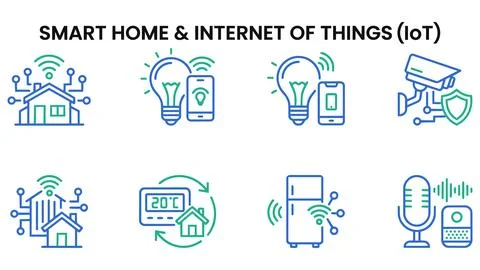 Smart home and internet of things io t technology line icon set with technolo Stock Illustration