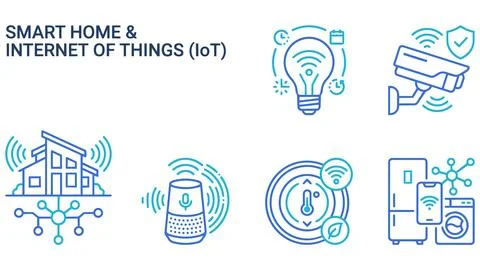 Smart home and internet of things io t gradient icons with internet, automati Stock Illustration