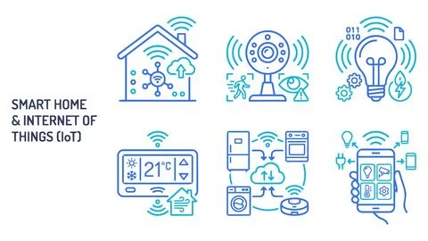 Smart home and internet of things automation icons set with automation, int.. Stock Illustration