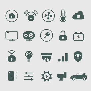 Smart home and IoT security technology icon set Stock Illustration