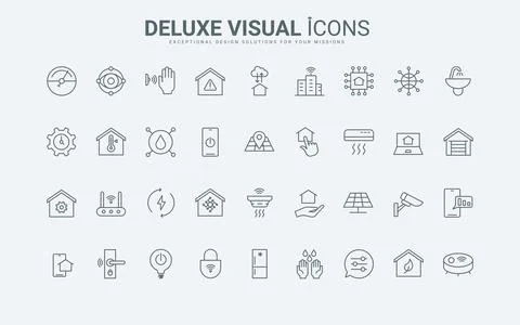 Smart home and tech system management, sensors control thin black and red line Stock Illustration