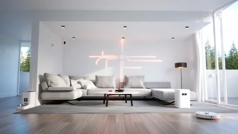 The smart home animation. Central HUB with beams connected to many smart devices Stock-Footage 201228726