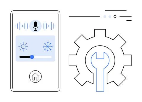 Smart home app interface with voice control, light and temperature settings,  Stock Illustration
