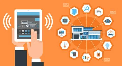 Smart Home Application Interface On Digital Tablet Modern House Control Syste Stock Illustration