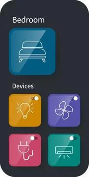 Smart Home Application Interface for Managing Room Devices Stock Illustration