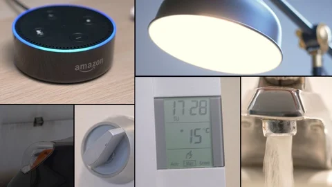 Smart Home Assistant Controlling The Lights Temperature Water Door Lock Monta Stock Footage 93867906