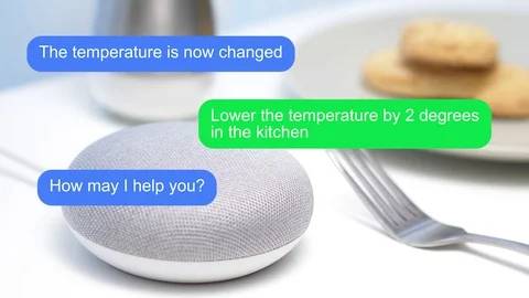 Smart Home Assistant in Dining Room Text Bubbles Animation Stock Footage 108057382
