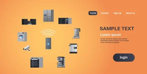 Smart home assistant intelligence speaker controlling home appliances devices Stock Illustration