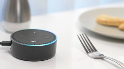 Smart Home Assistant on Kitchen Table Stock Footage 100918218