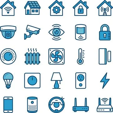 Smart Home Automation and Security System Icons Set. Stock Illustration