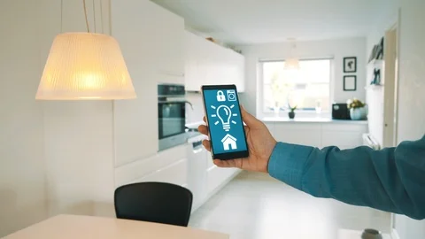 Smart home automation with app on smart phone to control light Stock Footage 101830672