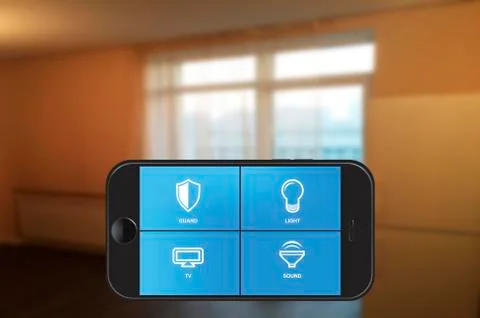 Smart home automation app on smartphone Stock Illustration