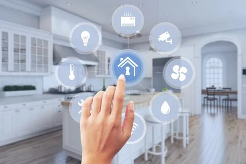 Smart home. Automation control system concept. Futuristic interface of smart Stock Photos