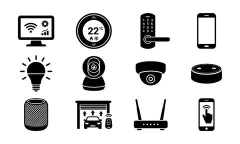 Smart home automation icon grid with connected devices symbols Stock Illustration