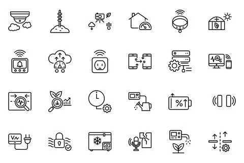 Smart Home Automation IoT Sensor Technology Linear Vector Icon Set Ilustración de archivo