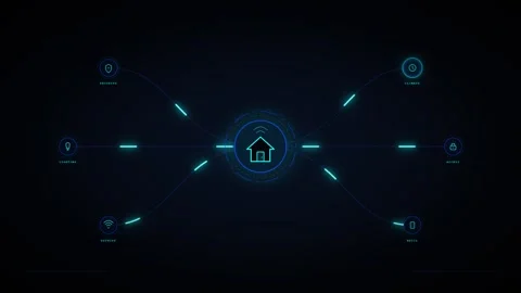 Smart home automation network interface with connected io t devices and dig.. Stock Footage 337562395