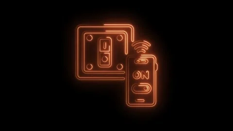 Smart home automation remote control app interface with light switch in neon Stock Footage 322993170