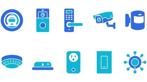 Smart home automation security and utility device icons set with automation Stock-Illustration
