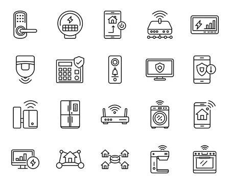 Smart Home Automation Security Line Icon Set Internet Things Vector Stock Illustration
