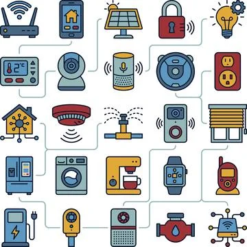 Smart Home Automation System with Connected Devices and Internet of Things .. Stock Illustration