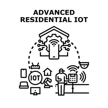 Smart home automation system controlling connected devices Illustrazione stock