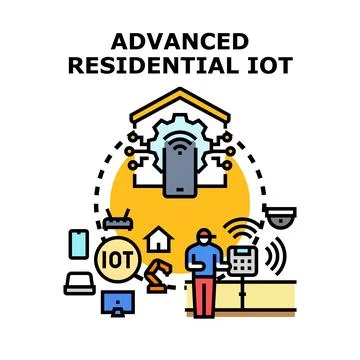 Smart home automation system controlling connected devices Stock Illustration