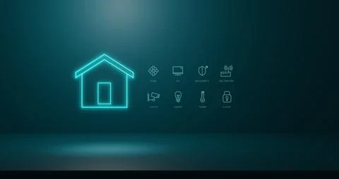 Smart home automation system with IoT technology and digital control icons Stock Illustration