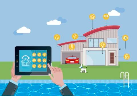 Smart Home Automation System With Tablet Stock Illustration