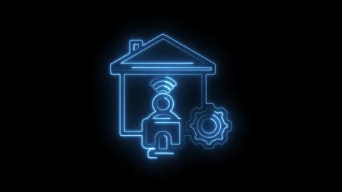Smart home automation technology concept with glowing neon outline of house.. Stock Footage 346127898