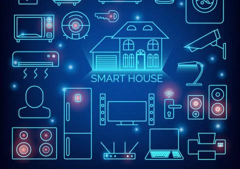 Smart home automation vector background. Connected smart home devices like phone Stock-Illustration
