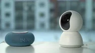 Smart Home Camera And Virtual Assistant Device Stock Footage