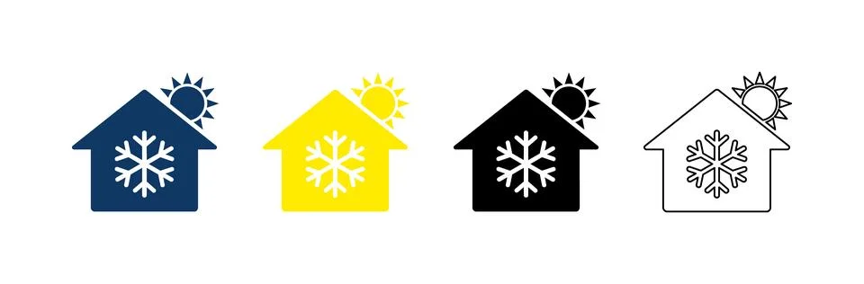 Smart home climate control solid icon set containing icons for air conditio.. Stock Illustration