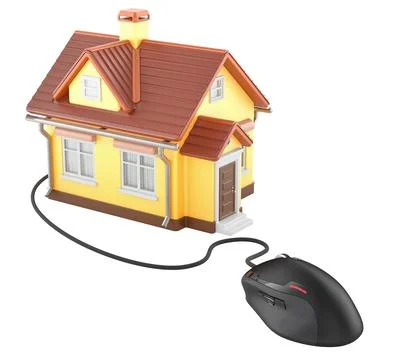Smart Home concept. House with computer mouse. 3D rendering Stock-Illustration