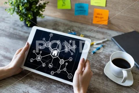 Smart home concept on screen. Automation and technology in every day life. Stock Photos