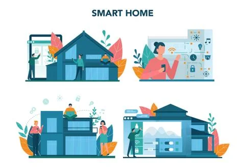 Smart home concept set. Idea of wireless technology and automation. イラスト素材