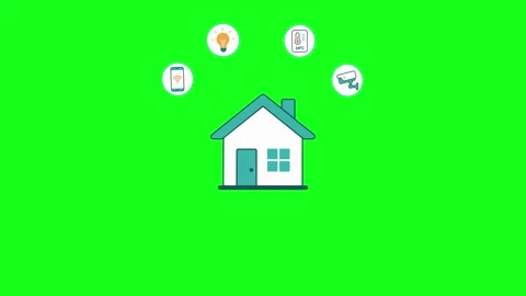 Smart home connected devices, CCTV, phone, AC, 2D vector icon. Stock Footage 339596416