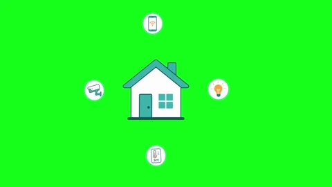 Smart home connected devices, CCTV, phone, AC, 2D vector icon. Stock Footage 339596446