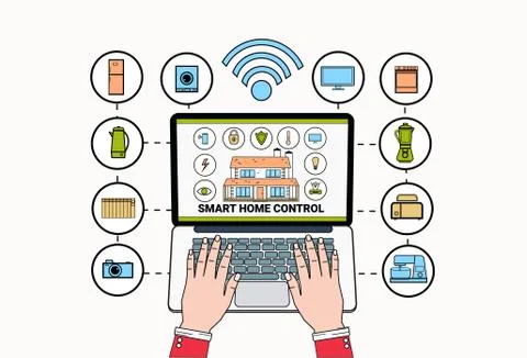 Smart Home Control Application On Laptop Computer Modern House Technology Of イラスト素材