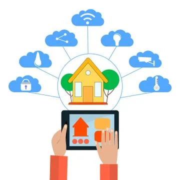 Smart home control concept. Smart house technology system with centralized co Stock Illustration