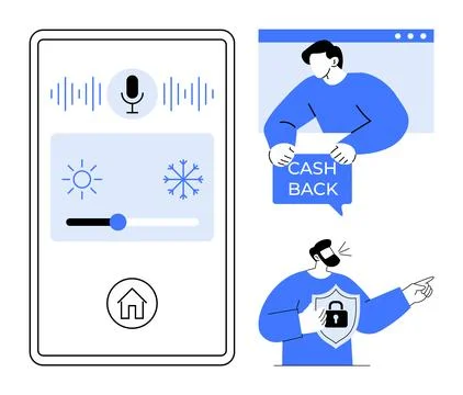 Smart Home Control Interface with Cashback and Security Features Stock Illustration