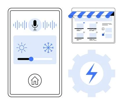 Smart home control interface with voice command microphone, temperature slide イラスト素材