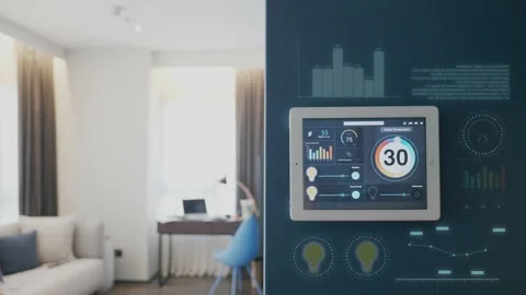 Smart Home Control Panel Displaying Environmental Data Stock Footage 314570609