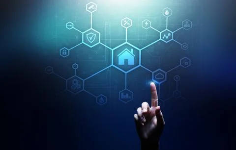 Smart home control panel on virtual screen. IOT and Automation technology 스톡 사진