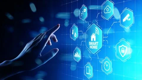 Smart home control panel on virtual screen. IOT and Automation technology Stock-Fotos