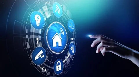 Smart home control panel on virtual screen. IOT and Automation technology Stock-Fotos