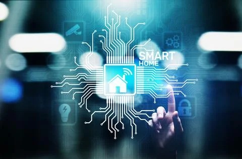 Smart home control panel on virtual screen. IOT and Automation technology Stock-Fotos